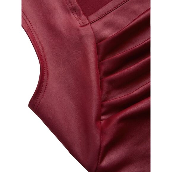 Cider Womens Wine Red Satin Cropped Top Size Small | Square Neck Ruched Tank NWT - Picture 7 of 12